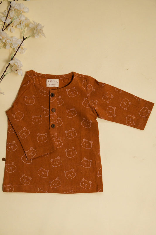 Brown Panda Block Print Kurta Set