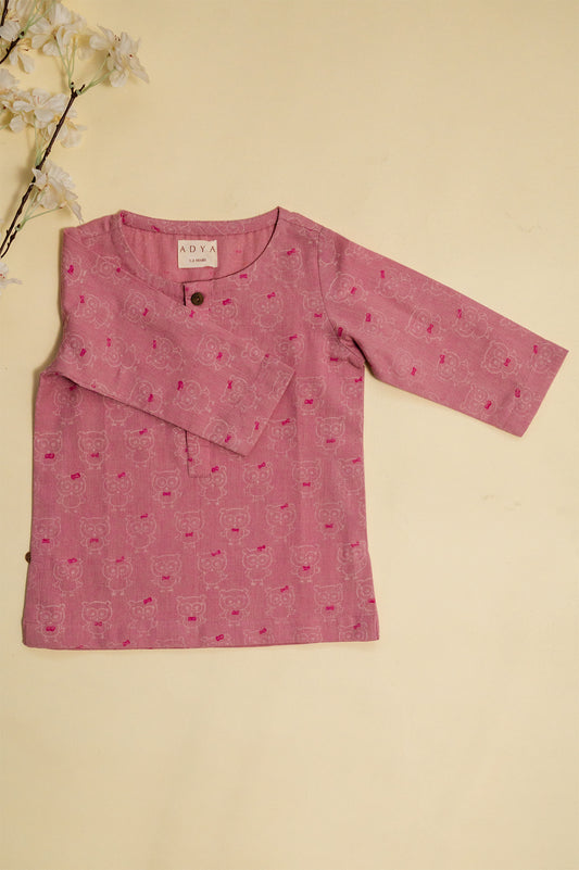 Pink Owl Block Print Kurta Set