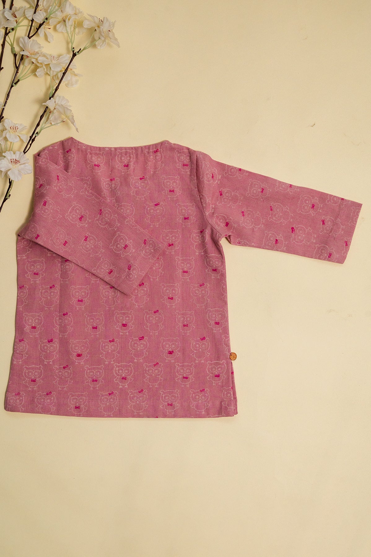 Pink Owl Block Print Kurta Set