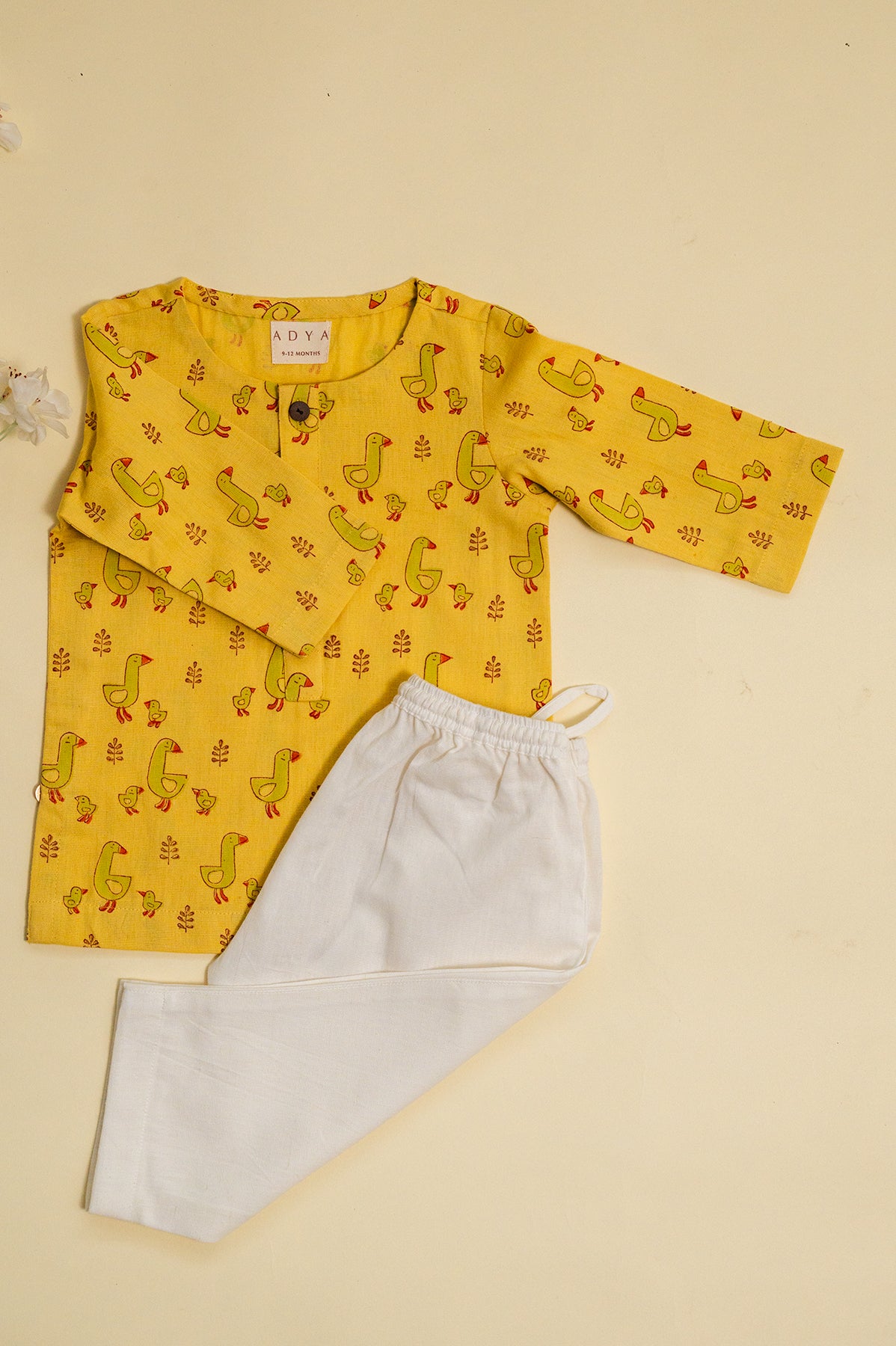 Yellow Duckling Block Print Kurta Set