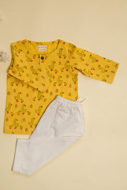 Yellow Duckling Block Print Kurta Set