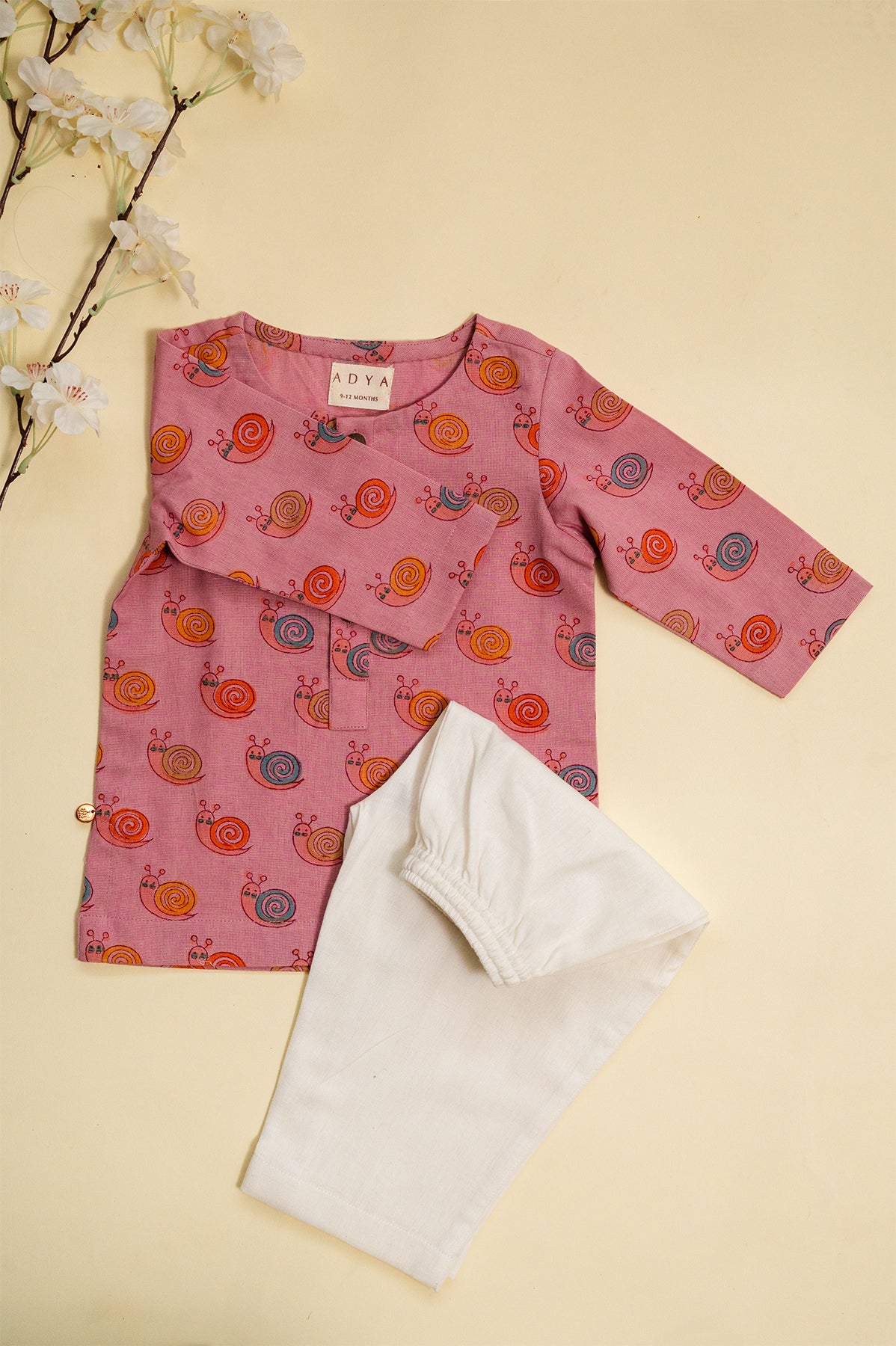 Pink Snail Block Print Kurta Set