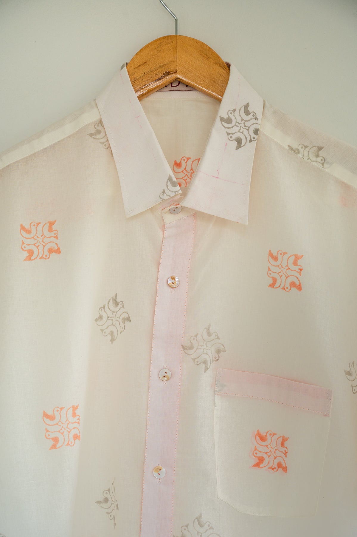 Orange & Grey Bird Men's Shirt