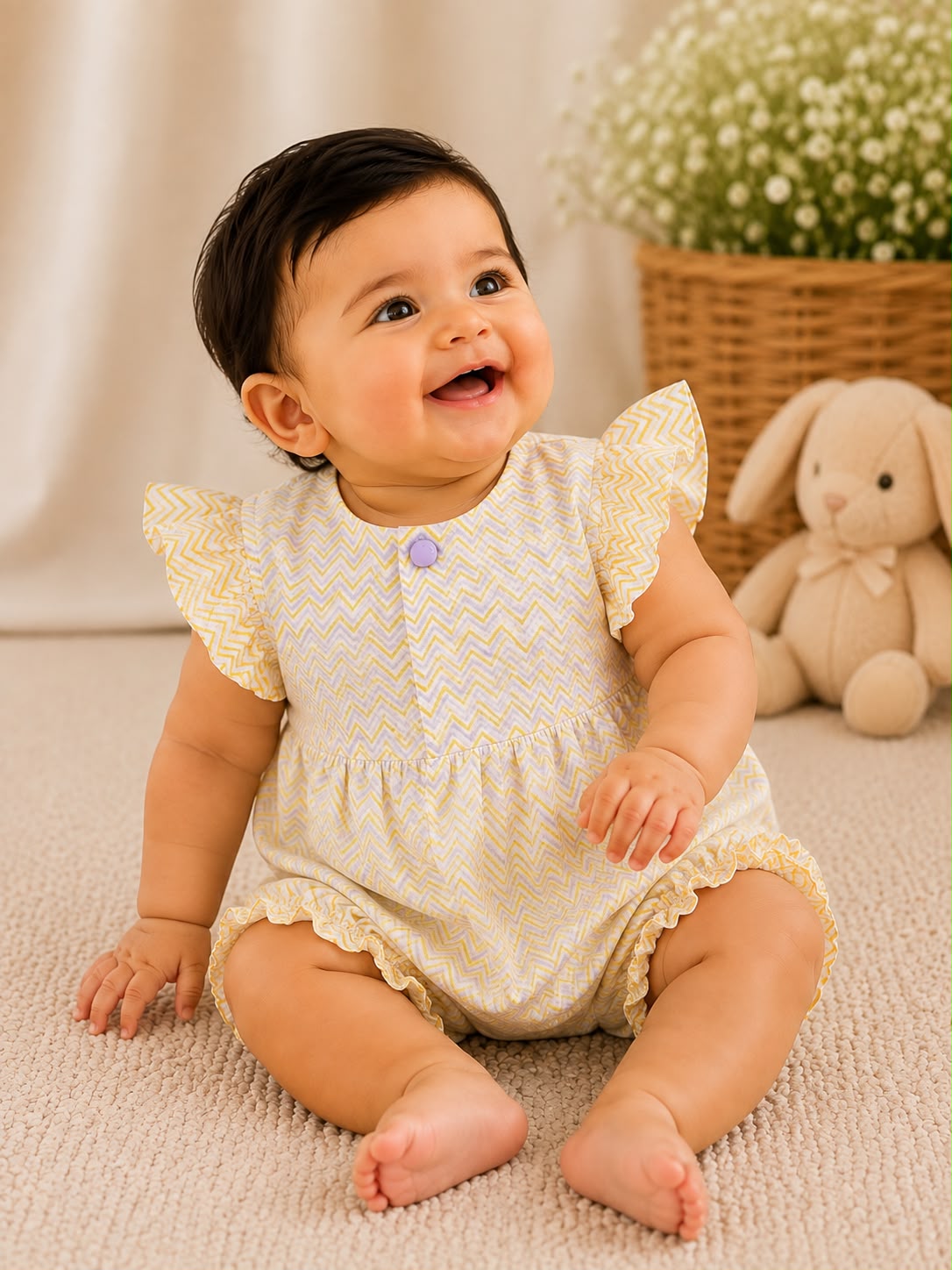 BUTTERCUP BLOOM DOUBLE GAUZE LEHERIYA STRIPES ROMPER