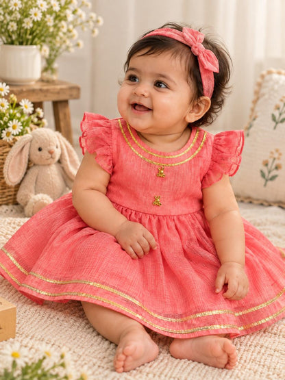 Newborn Coral Pink Jamna Set