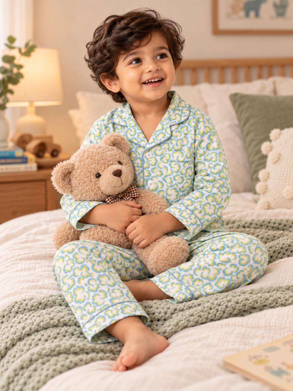 Blue Pista Bloom Night Suit