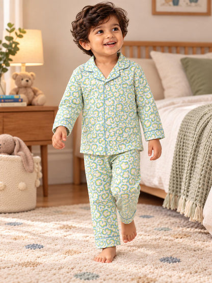 Blue Pista Bloom Night Suit