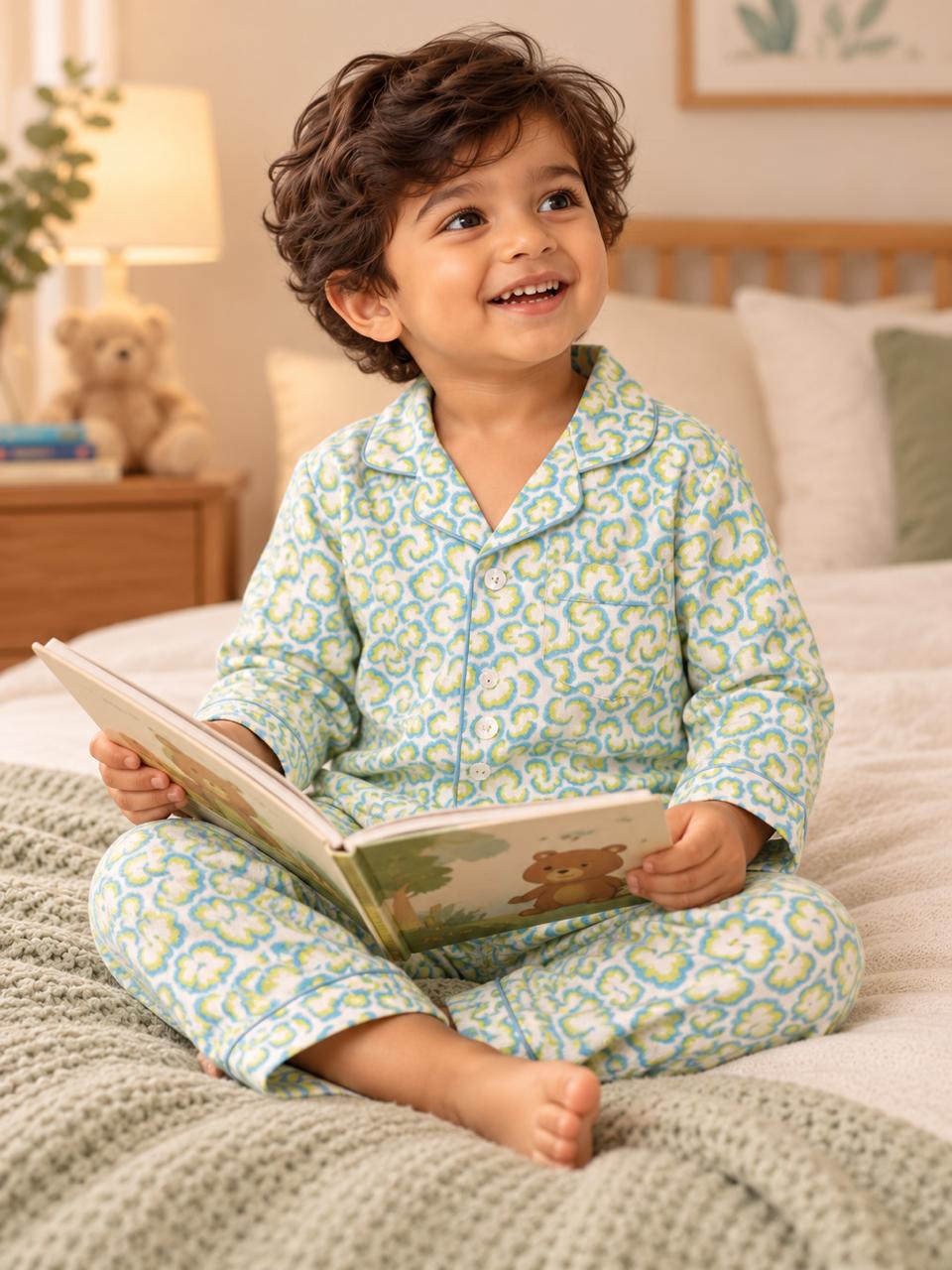 Blue Pista Bloom Night Suit