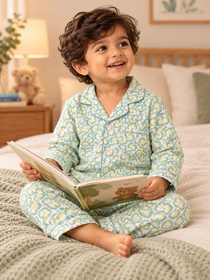 Blue Pista Bloom Night Suit