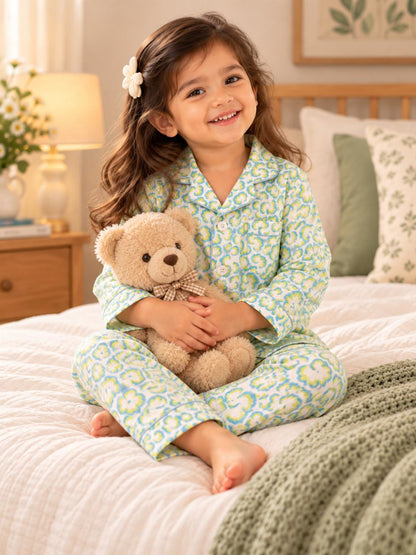 Blue Pista Bloom Night Suit