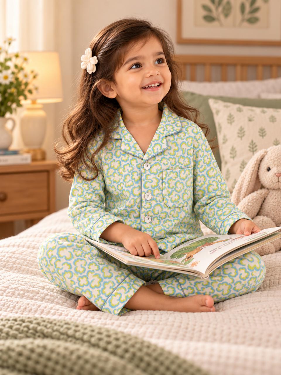 Blue Pista Bloom Night Suit