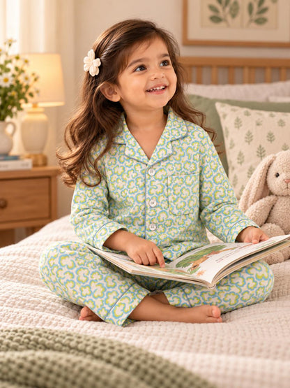 Blue Pista Bloom Night Suit