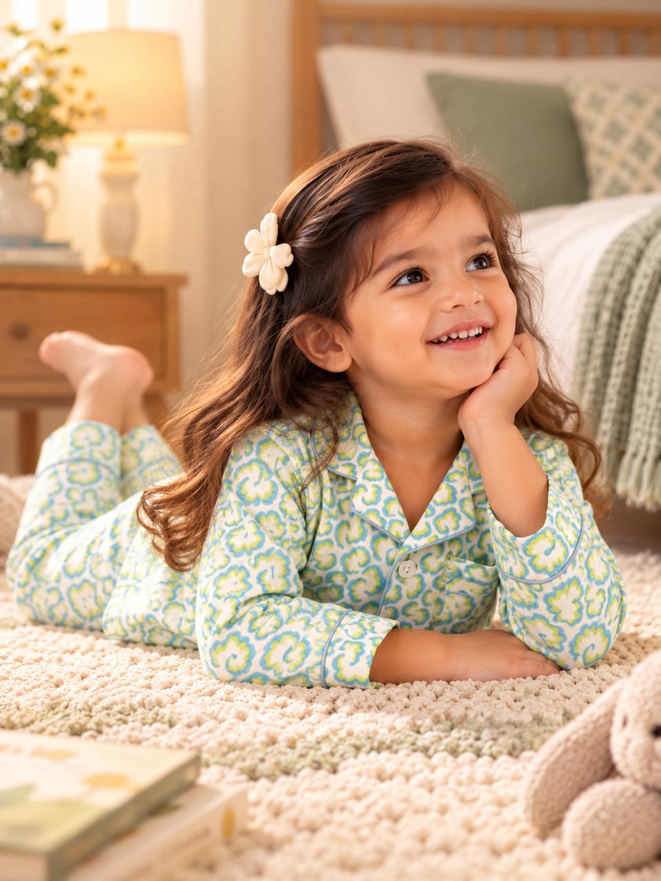 Blue Pista Bloom Night Suit
