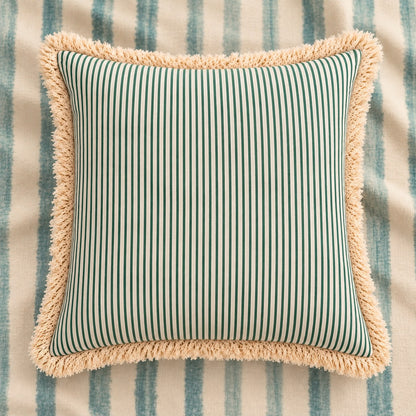 Mughal Floral Block-Print Fringe Cushion Cover