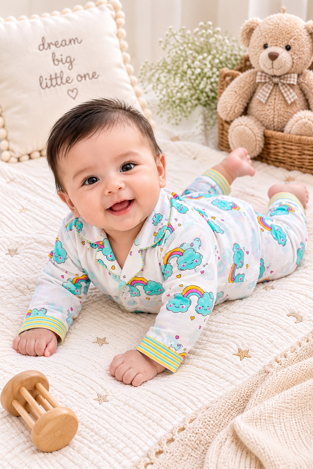 Blue & Pink Clouds Kids Night Suit