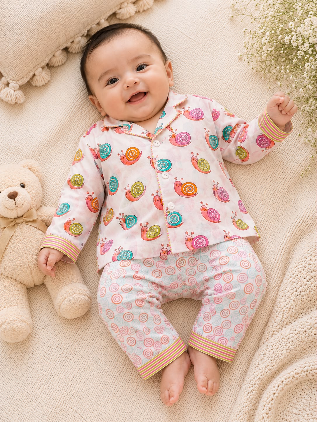 Multicolor Snail Kids Night Suit