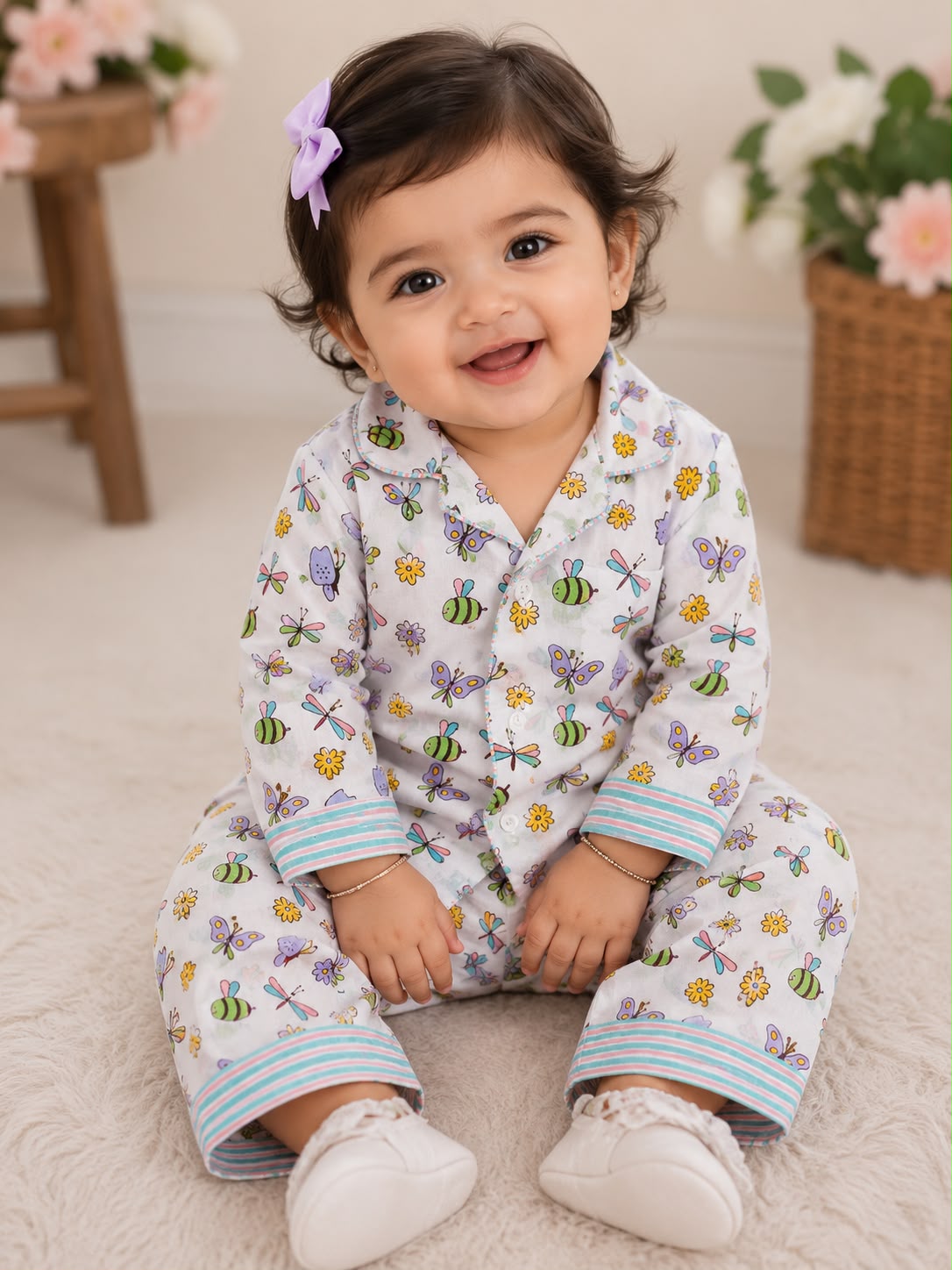 Lilac Butterfly Kids Night Suit