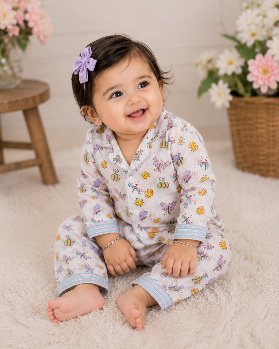 Lilac Butterfly Kids Night Suit