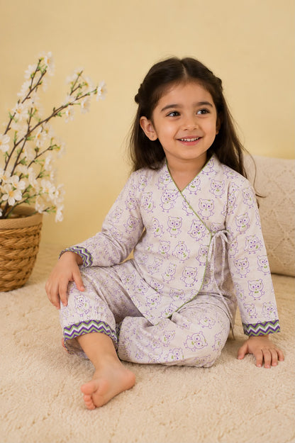 White Angrakha Owl Kids Night Suit