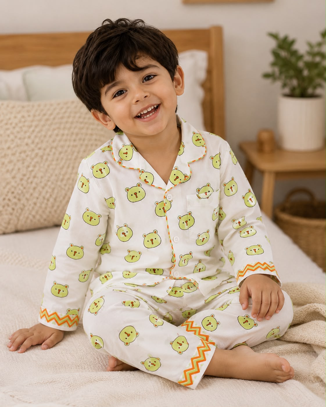 White Green Panda Kids Night Suit