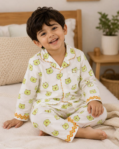 White Green Panda Kids Night Suit