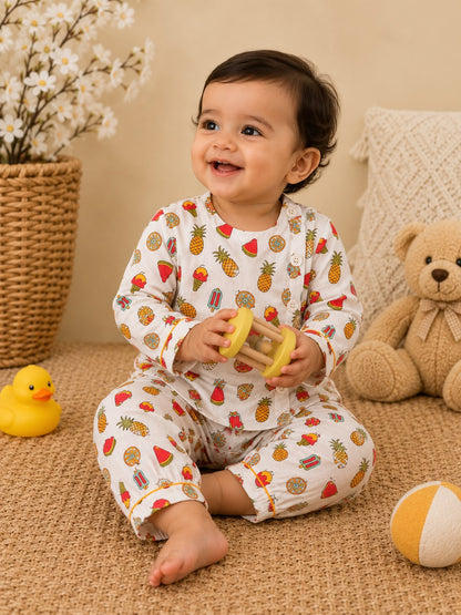 White Candy Pineapple Kids Night Suits