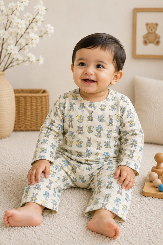 Off White Teddy Bear Kids Night Suit
