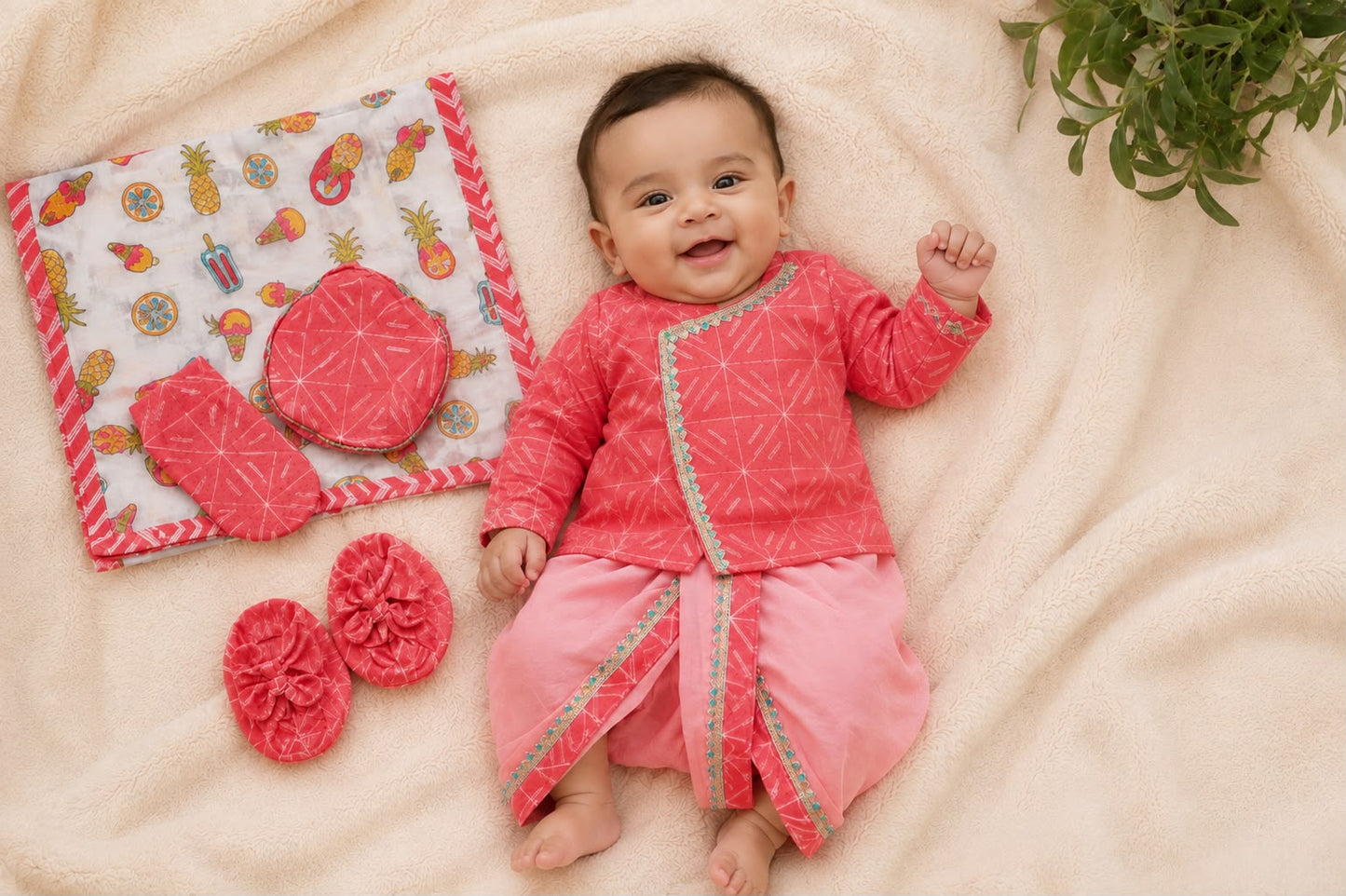 Newborn Pink Shibori Jamna Set for Boy