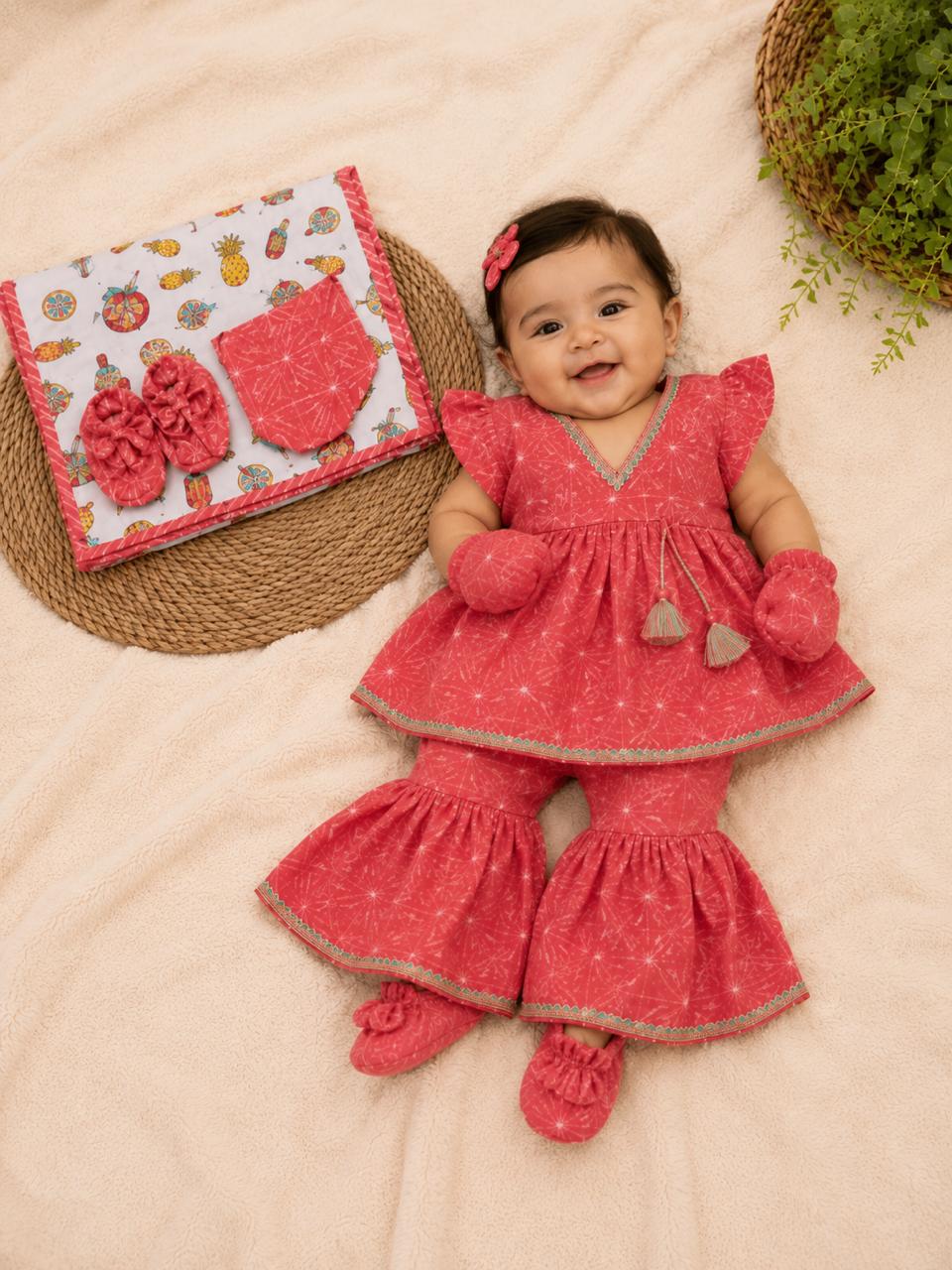 Newborn Pink Shibori Jamna Set for Girl