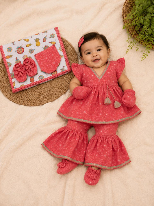 Newborn Pink Shibori Jamna Set for Girl