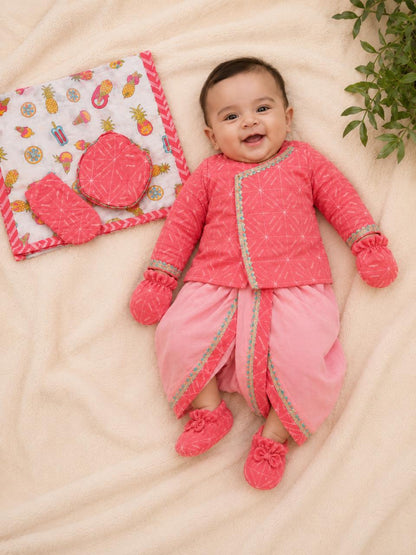 Newborn Pink Shibori Jamna Set for Boy