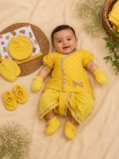 Newborn Yellow Leheriya Jamna Set for Boy