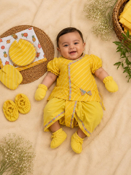 Newborn Yellow Leheriya Jamna Set for Boy