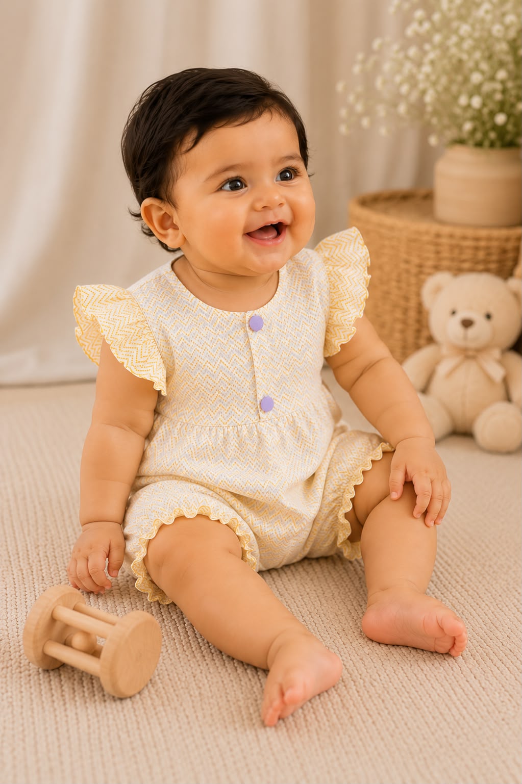 BUTTERCUP BLOOM DOUBLE GAUZE LEHERIYA STRIPES ROMPER