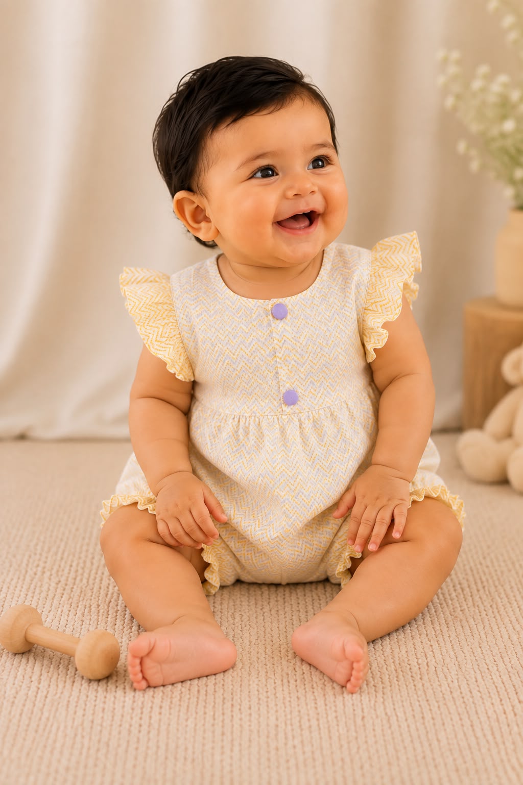 BUTTERCUP BLOOM DOUBLE GAUZE LEHERIYA STRIPES ROMPER