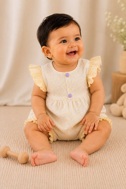 BUTTERCUP BLOOM DOUBLE GAUZE LEHERIYA STRIPES ROMPER