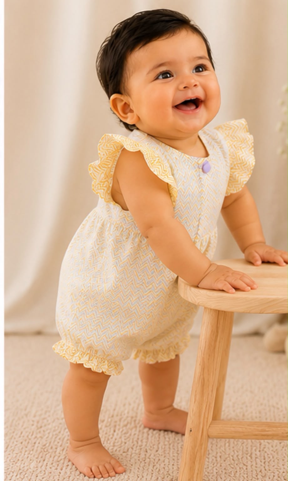 BUTTERCUP BLOOM DOUBLE GAUZE LEHERIYA STRIPES ROMPER