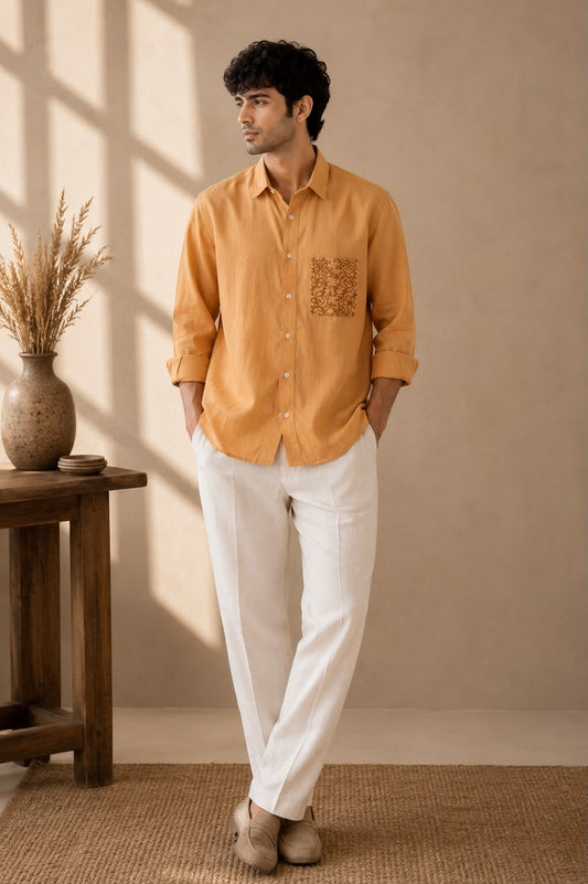 Orange Ochre Linen Men's Shirt