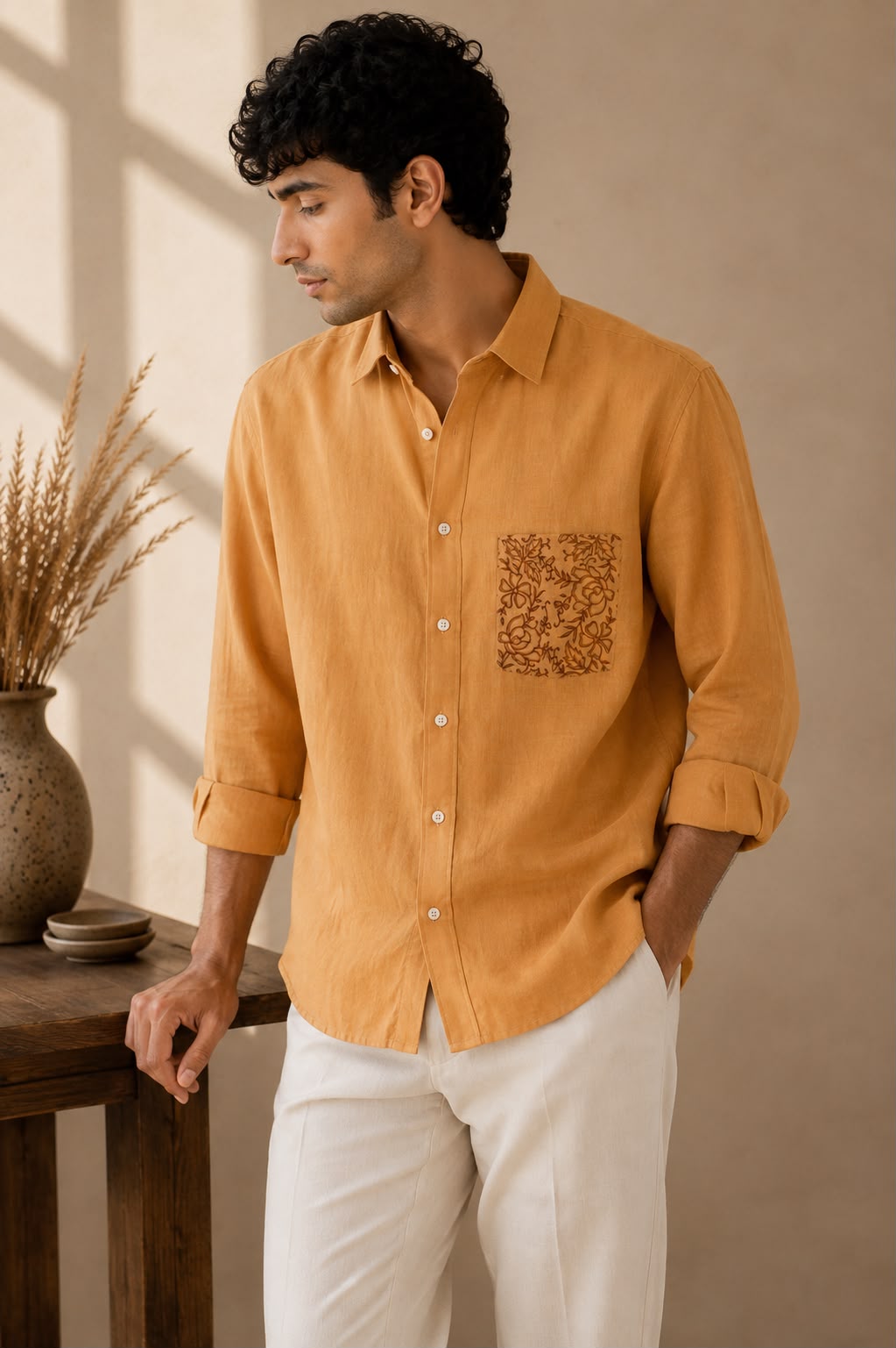 Orange Ochre Linen Men's Shirt