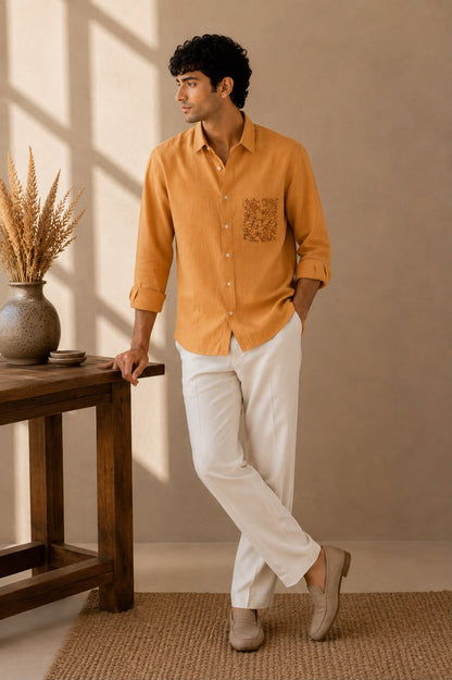Orange Ochre Linen Men's Shirt