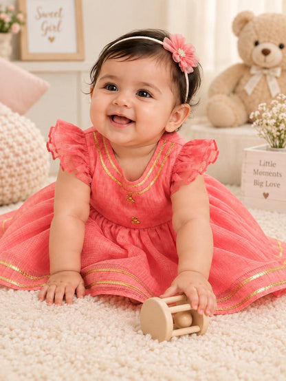 Newborn Coral Pink Jamna Set
