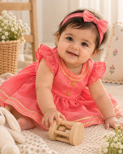 Newborn Coral Pink Jamna Set
