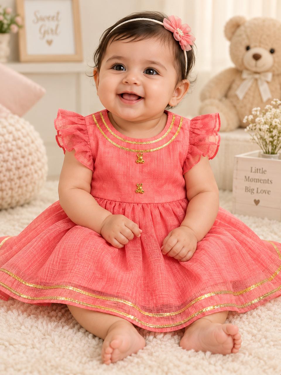 Newborn Coral Pink Jamna Set
