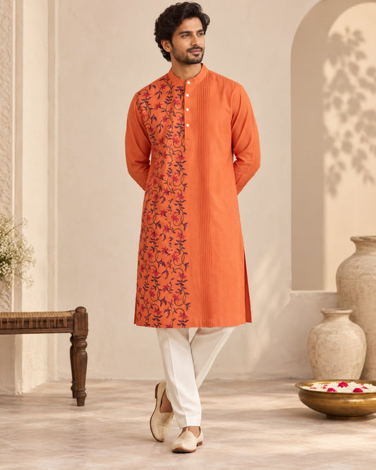 Scarlet Orange Men's Kurta