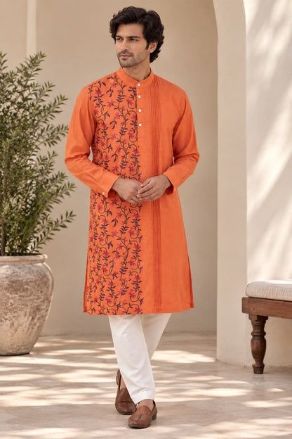 Scarlet Orange Men's Kurta