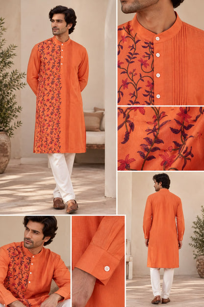Scarlet Orange Men's Kurta