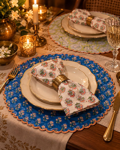 Blue Scalloped Reversible Festive Table Mat Set