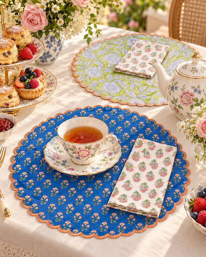 Blue Scalloped Reversible Festive Table Mat Set