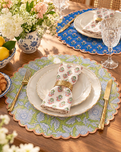 Blue Scalloped Reversible Festive Table Mat Set