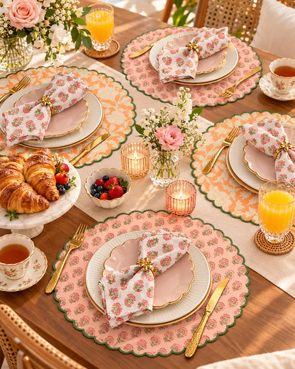 Peach Scalloped Reversible Festive Table Mat Set